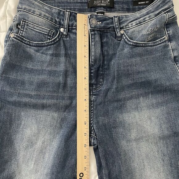 Judy Blue Jeans Womens 29 Blue Skinny High-Rise Distressed Raw Hem Stretch Boho - Picture 7 of 8